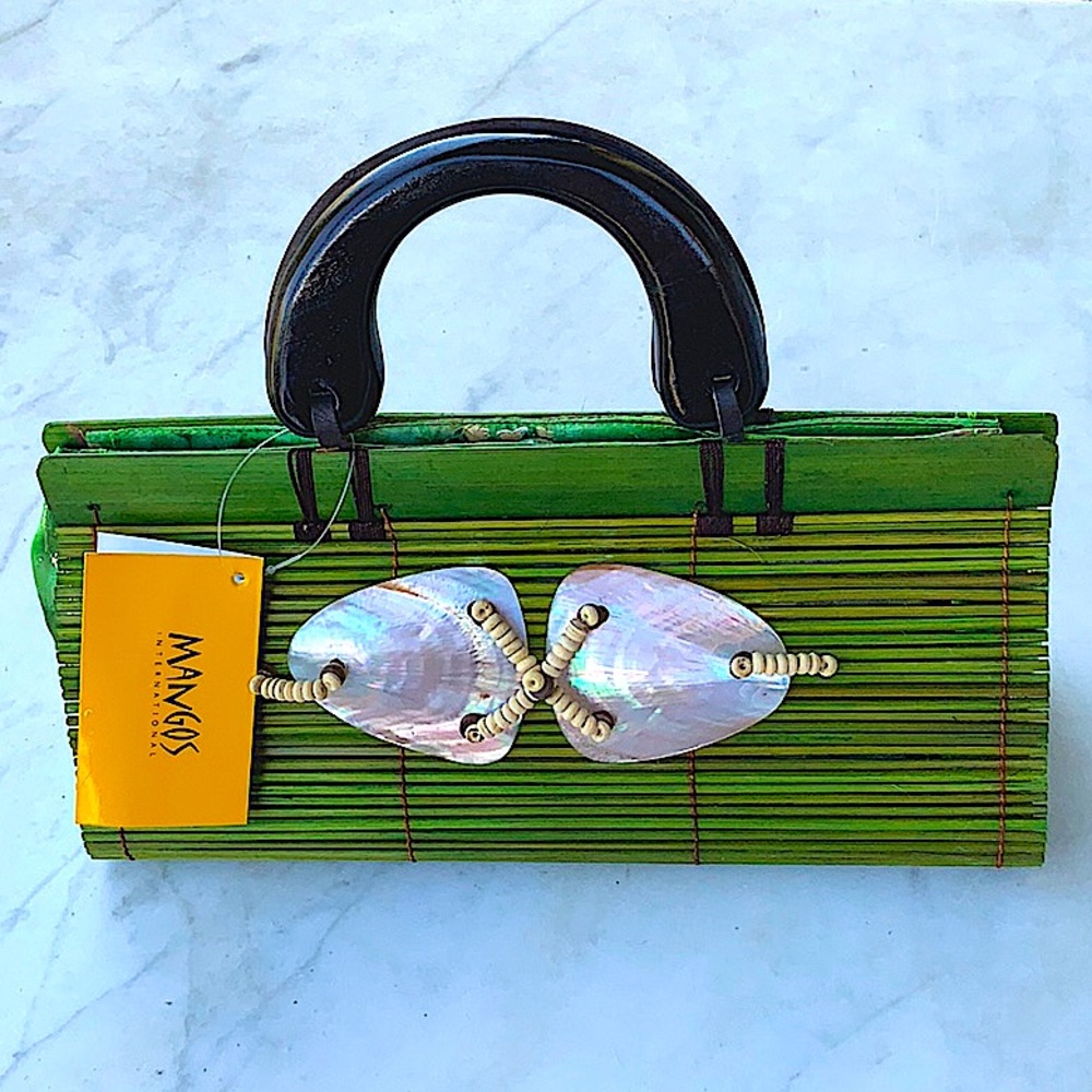 MANGOS PURSE HANDBAG WICKER GREEN MOTHER OF PEARL NEW HANDCRAFTED Y2K VINTAGE